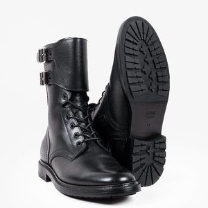 Celine Black Calf Leather Combat Boots with Buckles